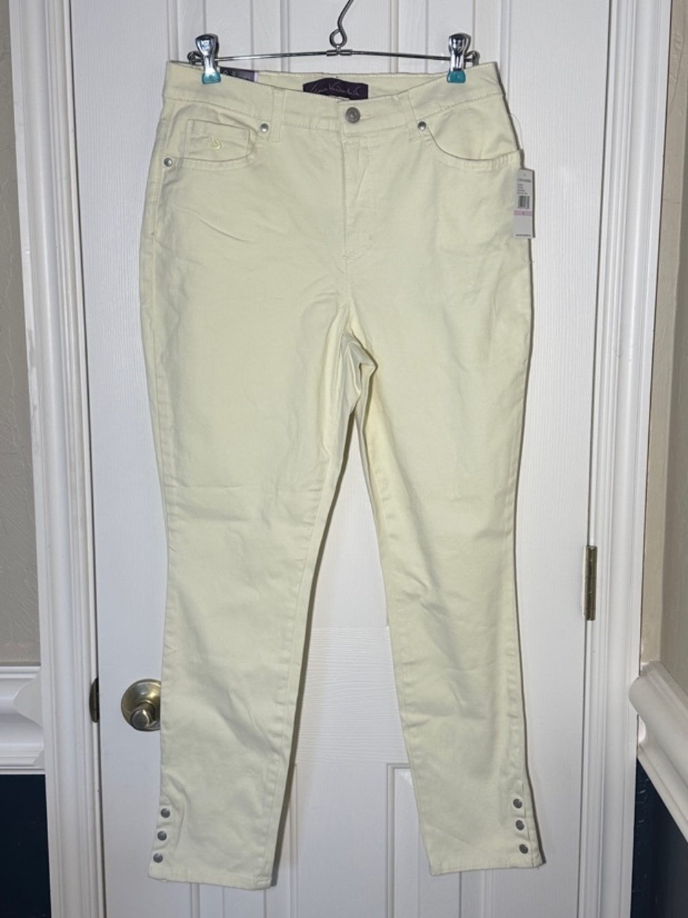 Gloria Vanderbilt Amanda Heritage Creamy Yellow Ankle Snap Cropped Jeans Size 6
